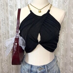 Cider Black Going Out Top Chain Open Back Women XS‎ Party Top Cutout Sexy Preppy